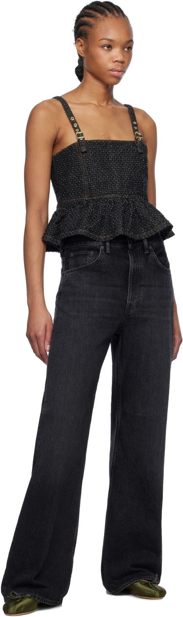 Crop Top GANNI Ganni Fluffy Denim Strap Top Čierna | J1615, 3