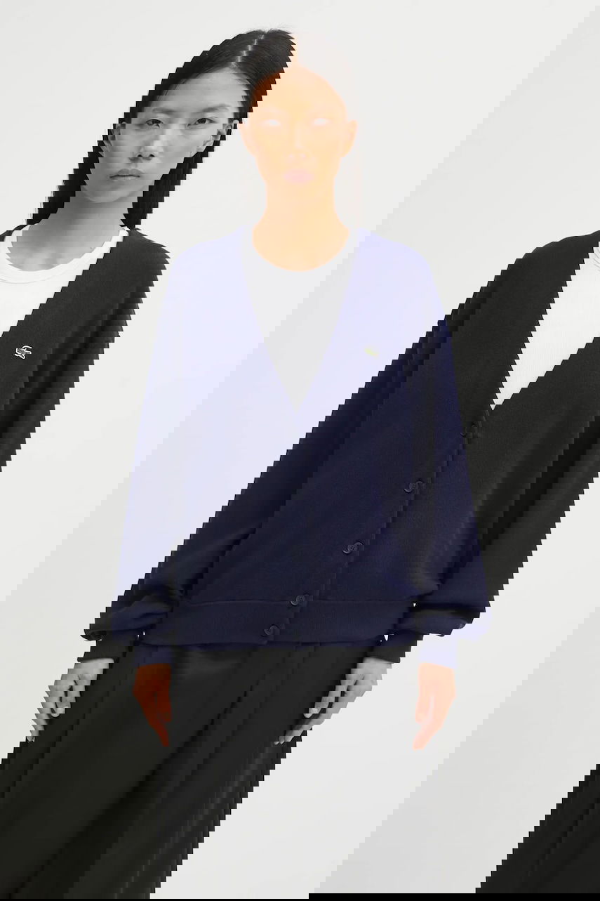 Sveter Lacoste V-Neck Button-Up Relaxed Fit Wool Blend Cardigan Navy | AF4143, 0