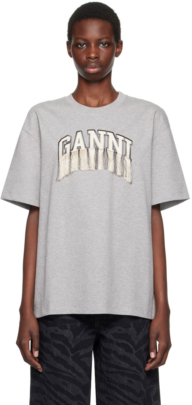 Tričko GANNI Fringe T-Shirt Šedá | T3990, 0