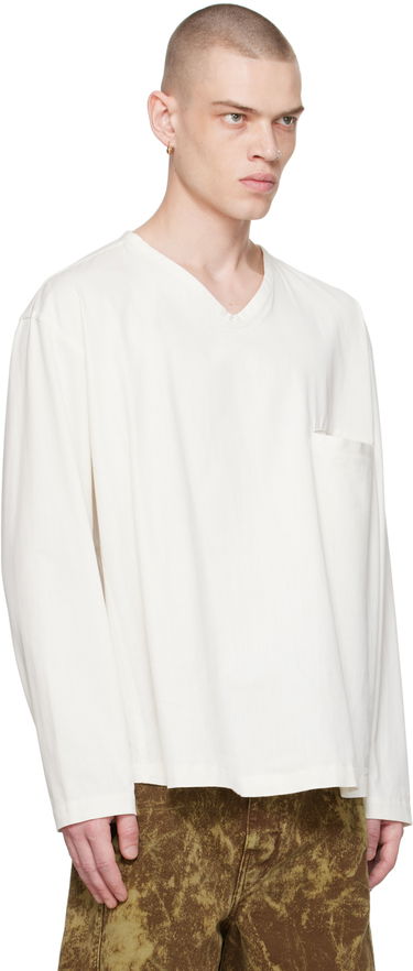 Tričko LEMAIRE Lemaire V-Neck Long Sleeve T-Shirt Biela | TO1232 LF1253, 1