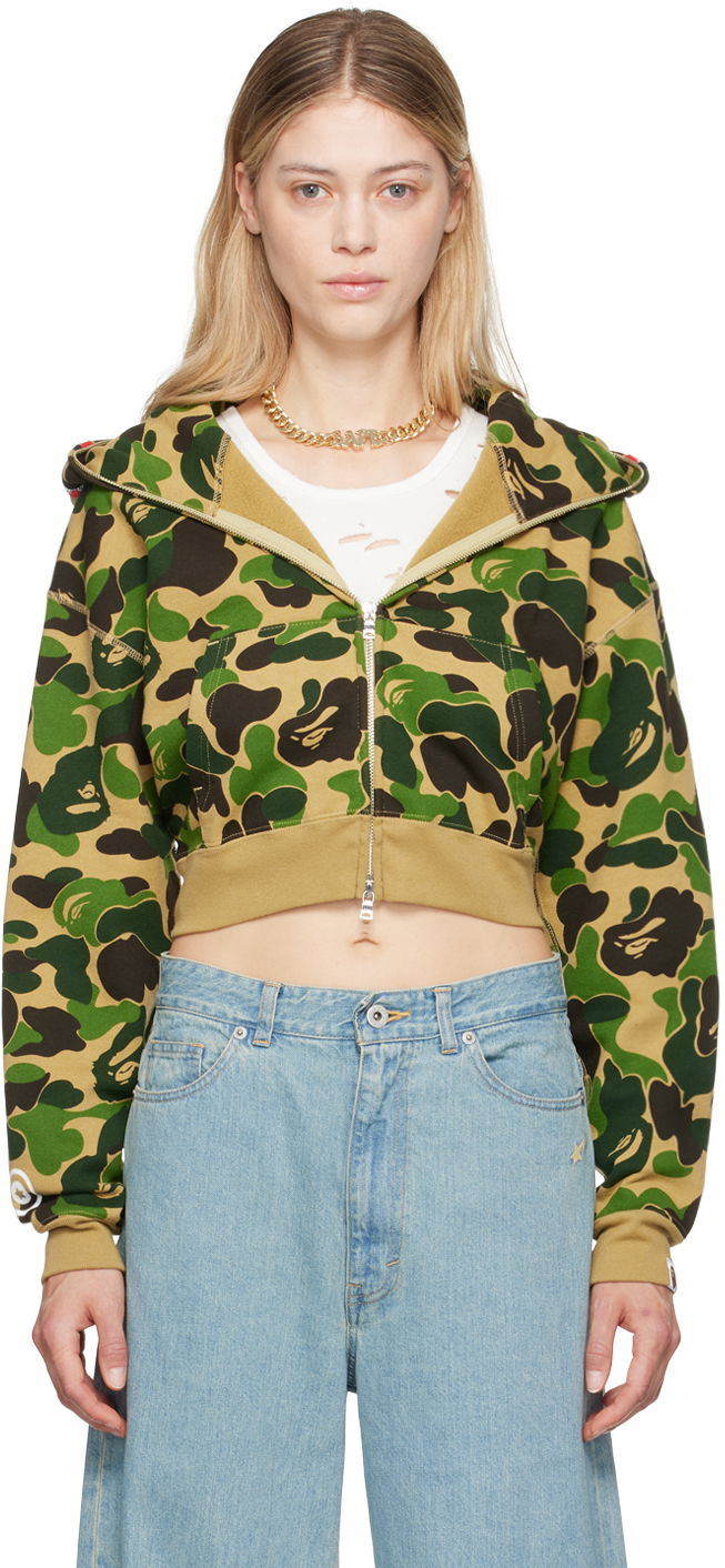 BAPE Khaki ABC Camo Crystal Stone Shark Hoodie