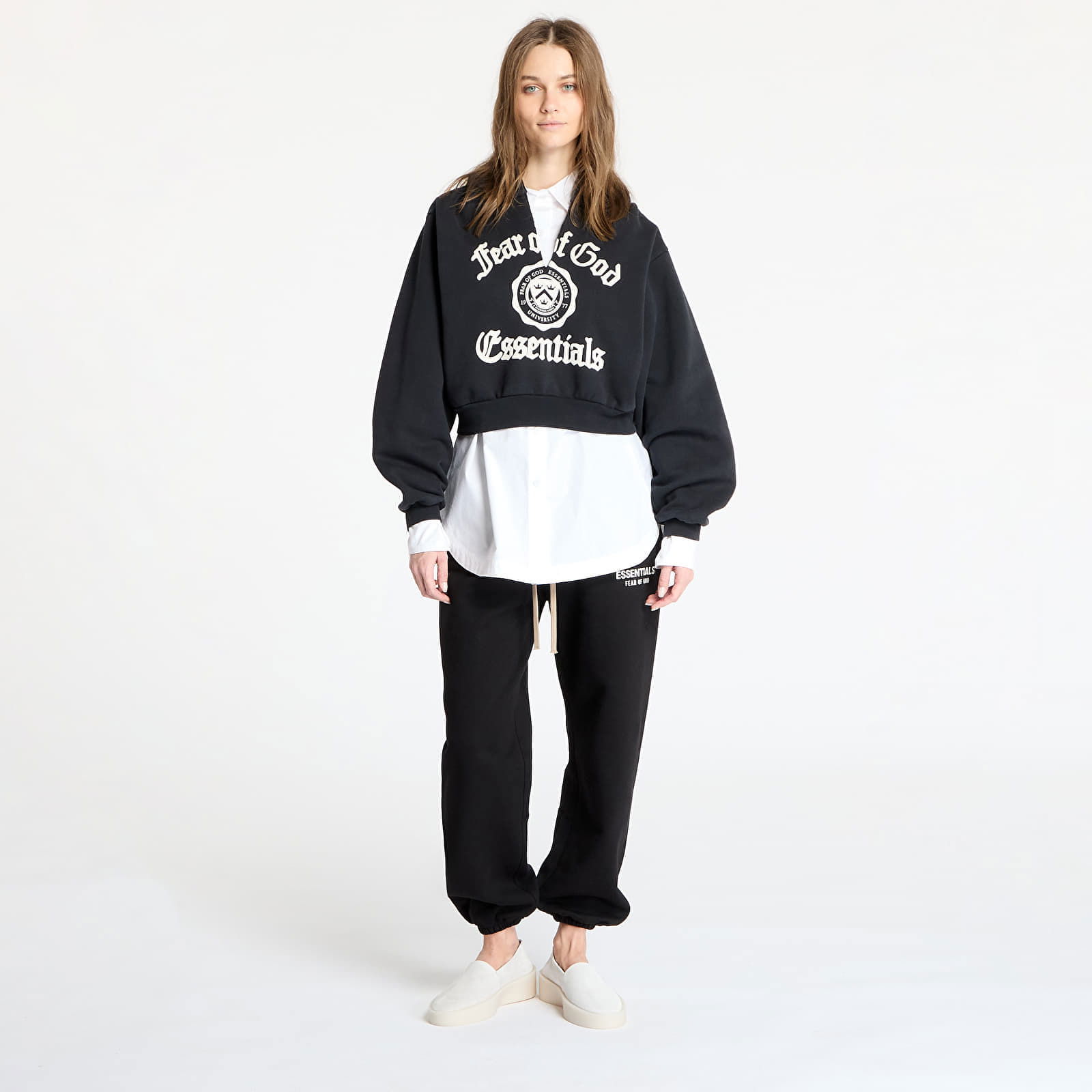 Heavy Fleece Cropped V-Neck Hoodie