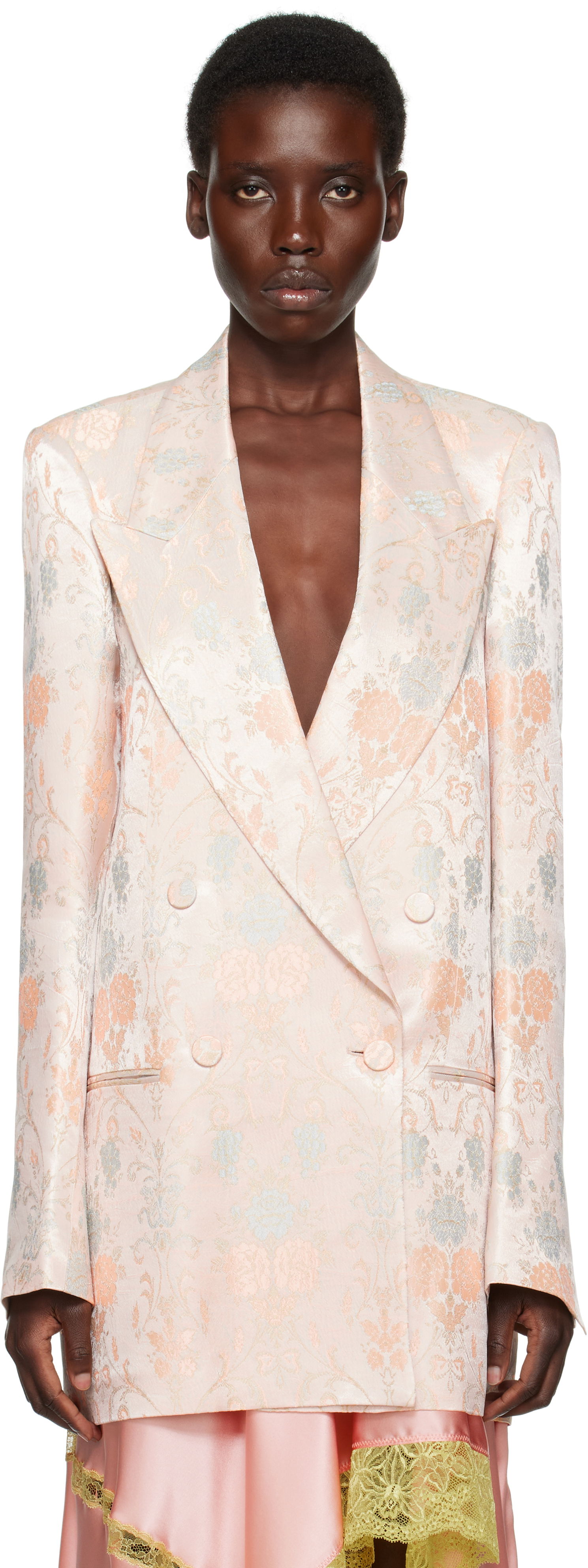 Kabáty Dries Van Noten Dries Van Noten Floral Jacquard Double-Breasted Blazer Ružová | 251-010409-1540, 0