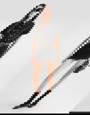 Tričko Dolce & Gabbana Jersey T-shirt with Floral Tie Neck Čierna | F8W28ZGDDPCN0000, 1