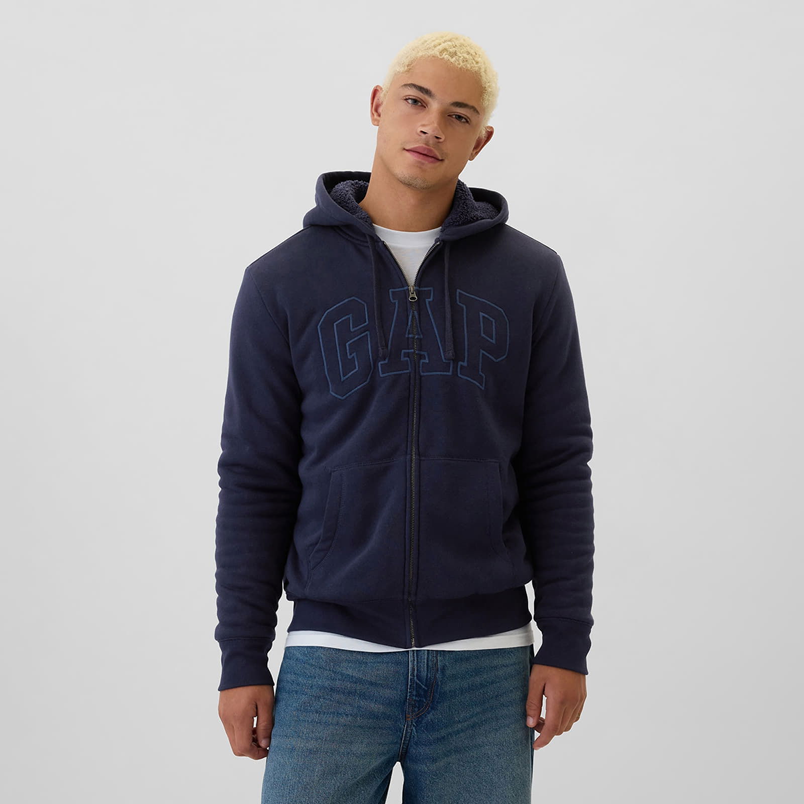 Sweatshirt Logo Fullzip Sherpa Hoodie Navy Uniform S