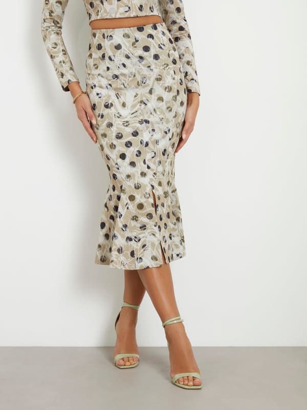 Sukňa GUESS Polka Dots Midi Skirt Béžová | W3PD1YK6HJ0, 0