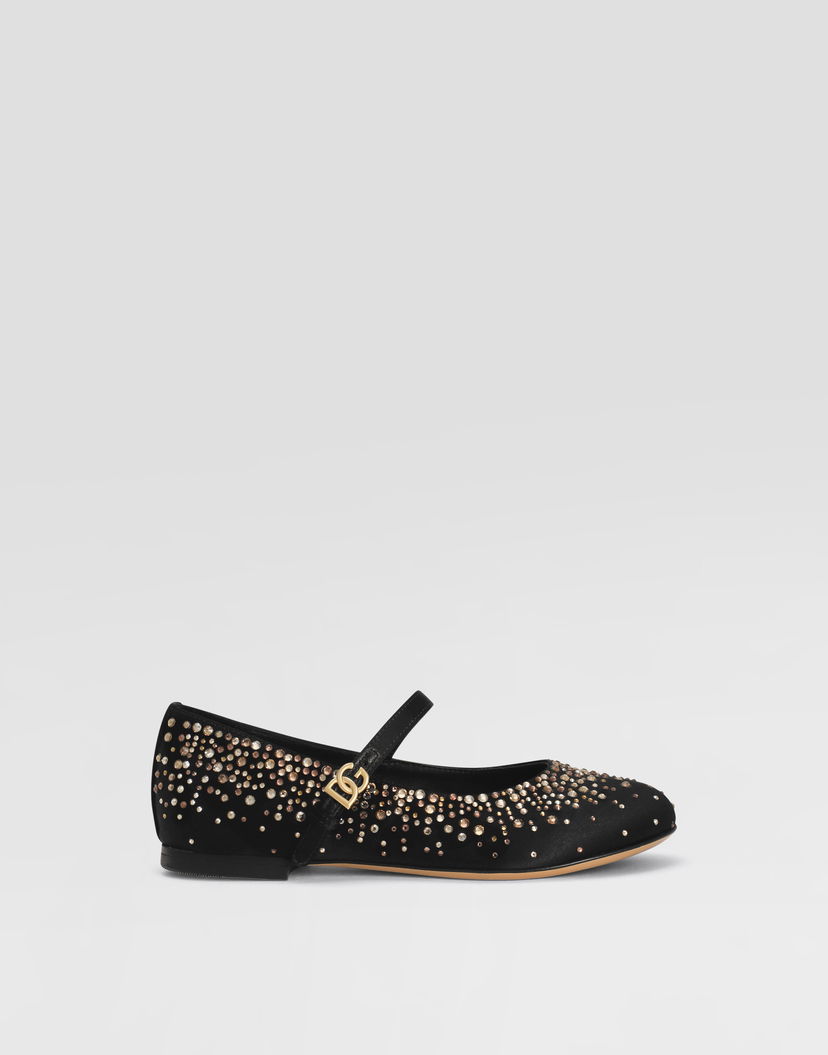 Tenisky a topánky Dolce & Gabbana Dolce & Gabbana Satin Ballet Flats With Rhinestones Čierna | D11274A572380999