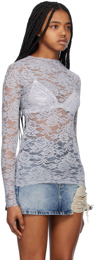 Tričko We11done Lace Mock Neck Top Modrá | WD-BL1-23-129-W-GY, 3