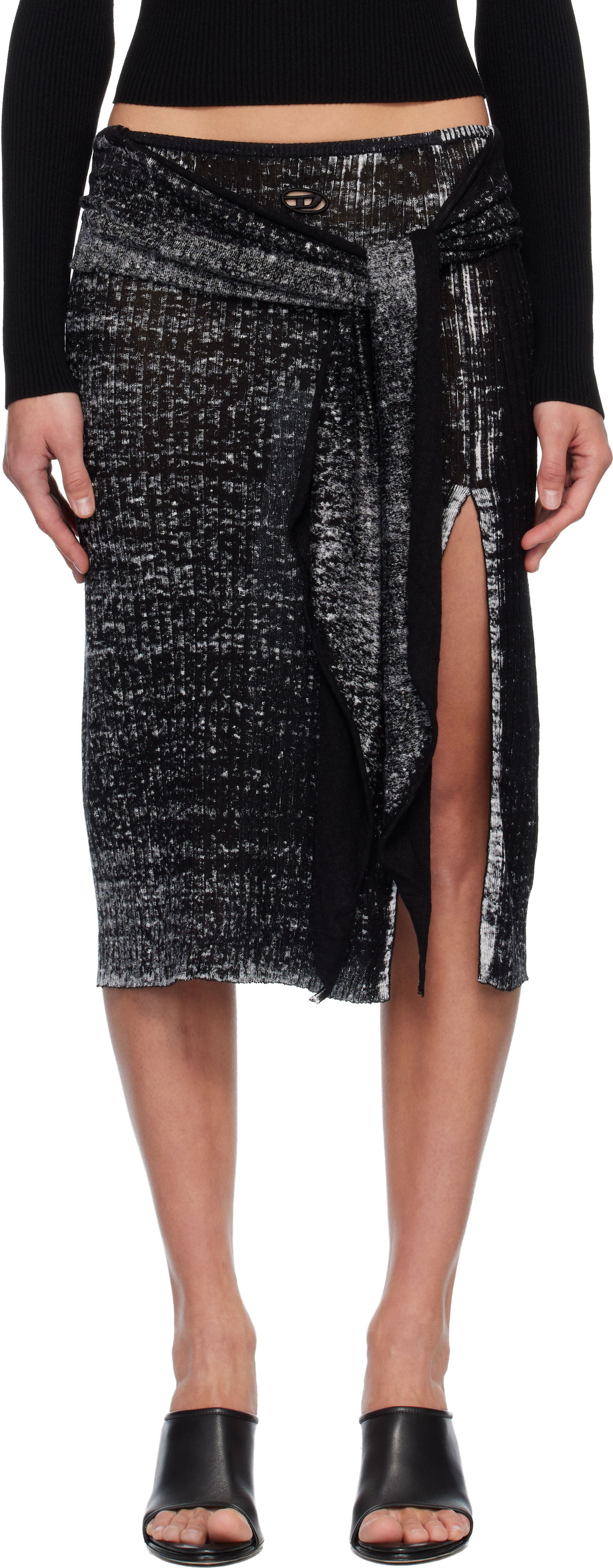 Sukňa Diesel M-Eganoid Marled Ribbed Draped Slit Midi Skirt Čierna | A18865 0BJBR, 0