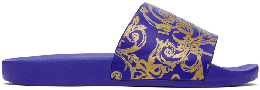 Tenisky a topánky Versace Jeans Couture Blue & Gold Baroque Logo Slides Navy | E76YA3SQ4EZS365, 0