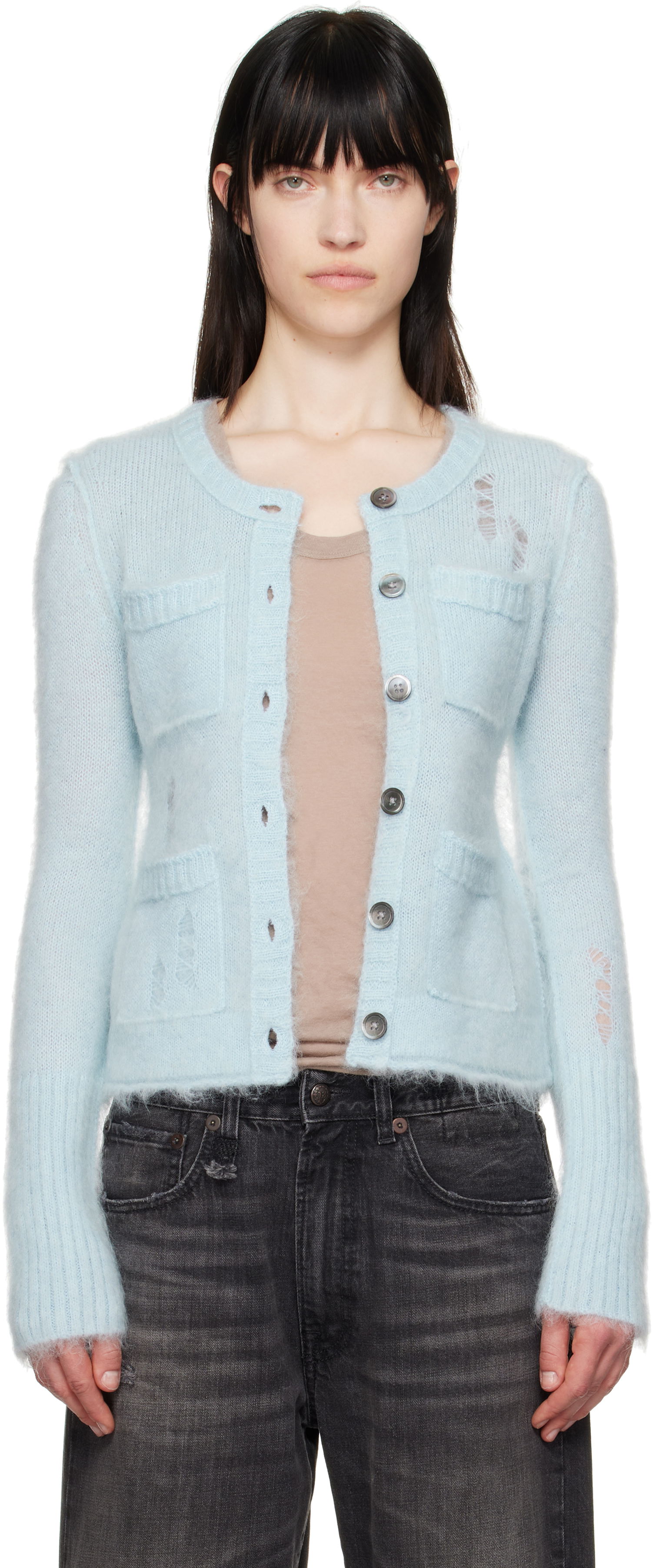 Sveter R13 R13 Elongated Shrunken Cardigan Modrá | R13WY258-Y027A, 0
