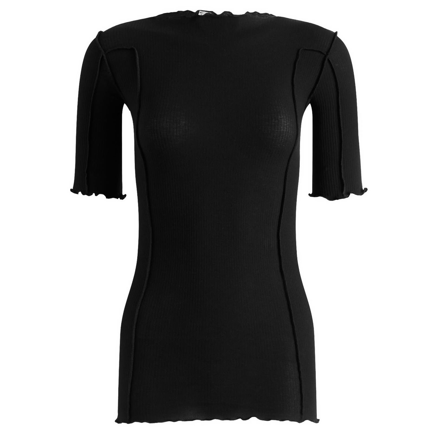 Tričko Baserange Omato Ribbed 3/4 Sleeve T-Shirt with Lettuce Edge and Exposed Seams Čierna | TTO3-RB-000-BLK, 1