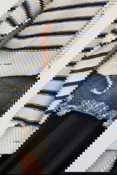 Sveter Maison Margiela Striped Distressed Cotton Cardigan with Cut-Out Sleeves Navy | S52HP0025, 3