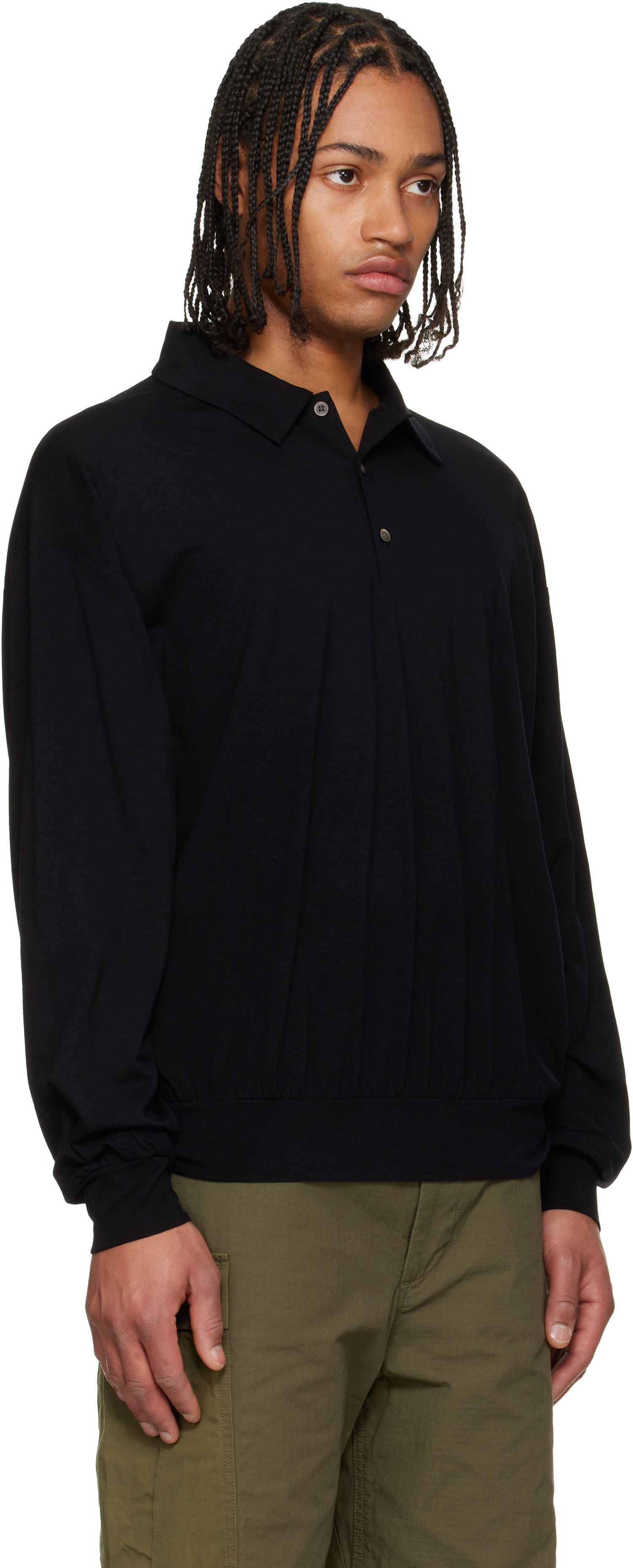 Polo tričko NANAMICA Wool Jersey Long Sleeve Polo Čierna | S25FH067U, 1