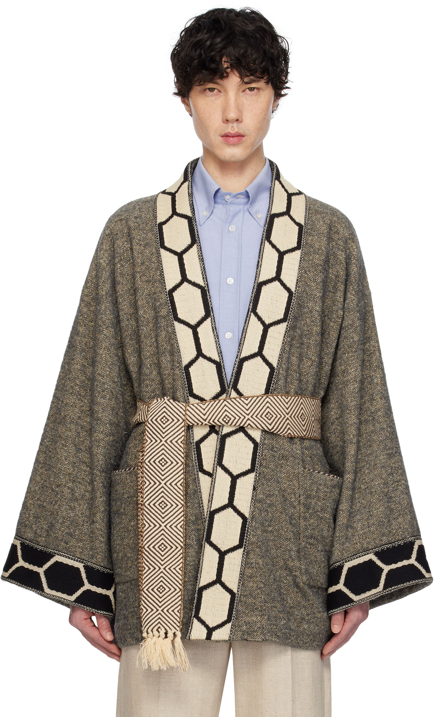 Sveter Valentino Valentino Tweed Embroidered Wrap Cardigan Šedá | 6V3CEH45ARY, 0