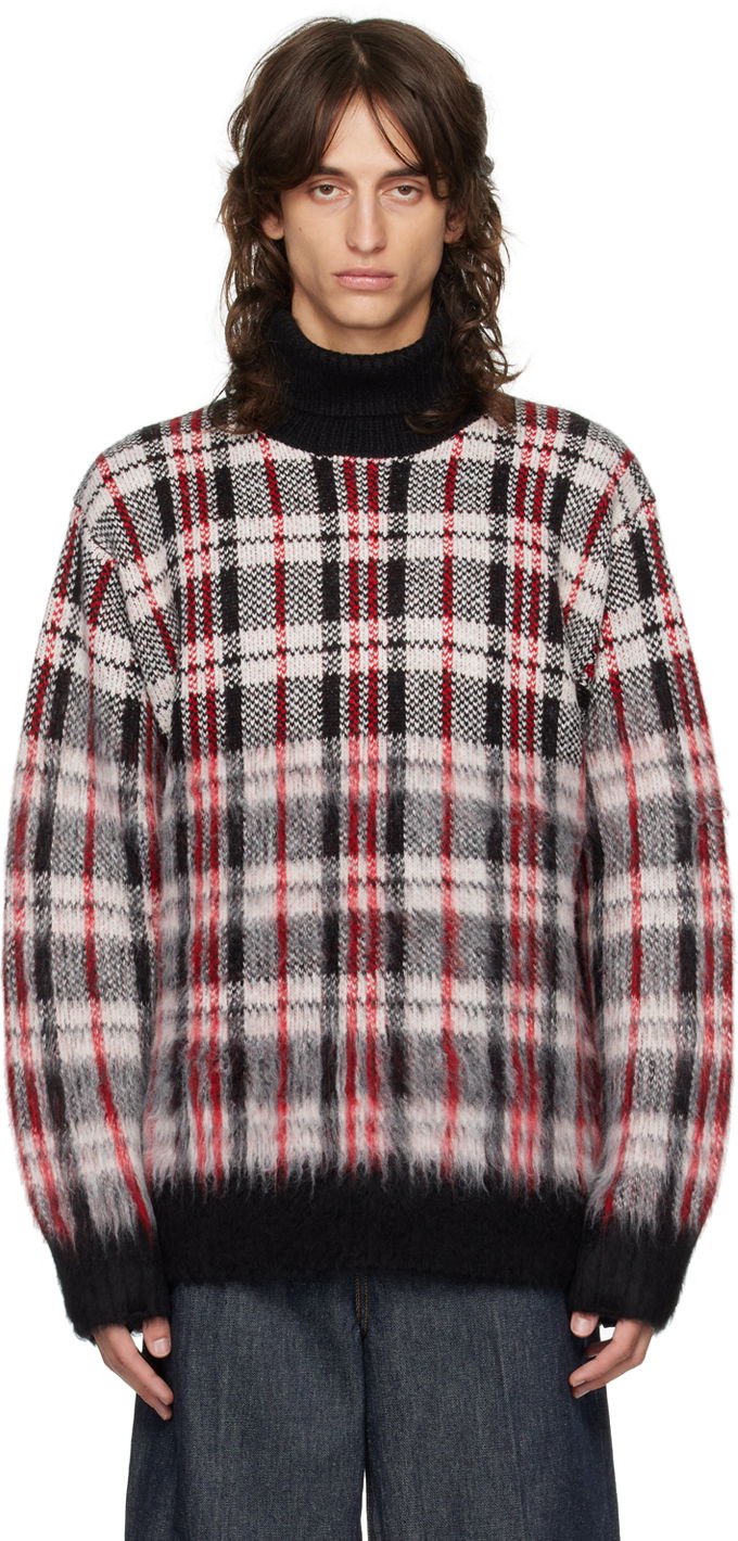 Helmut Lang Brushed Plaid Turtleneck Sweater