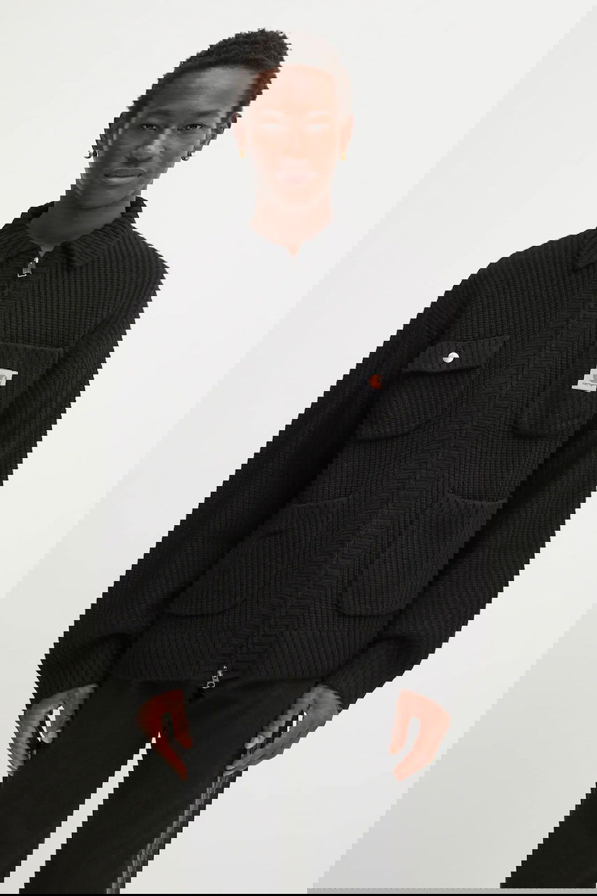 Bunda Carhartt WIP Ribbed Knit Chore Jacket with Full Zip and Patch Pockets Čierna | I035399.89XX, 0