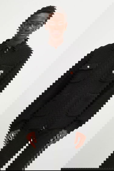 Bunda Carhartt WIP Ribbed Knit Chore Jacket with Full Zip and Patch Pockets Čierna | I035399.89XX, 0