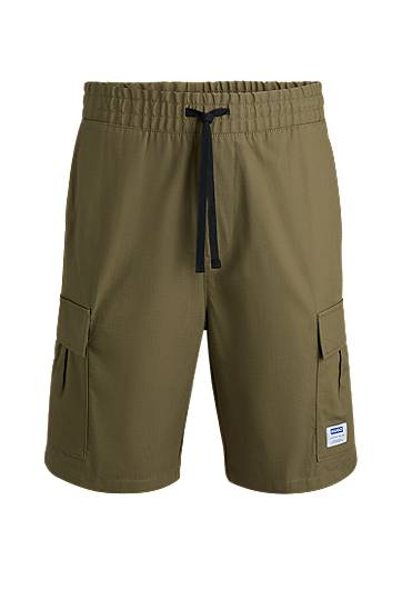 Šortky BOSS Structured Cotton Cargo Shorts with Drawstring Zelené | 50517924, 0