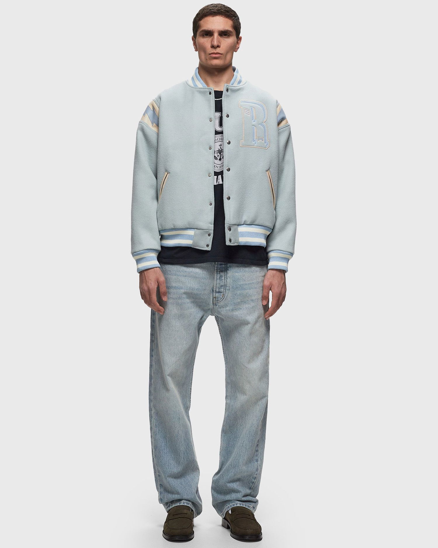 Bomber bunda Rhude MINT WOOL LIGHTING VARSITY Modrá | RHSS24JA048411362136, 1