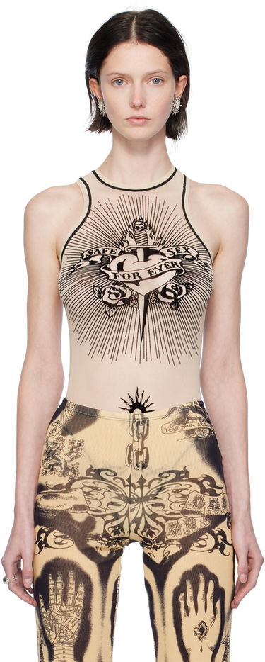 Body Jean Paul Gaultier Jean Paul Gaultier Flocked Tattoo Print Bodysuit Béžová | 23/15-F-BD013I-T001-63, 0