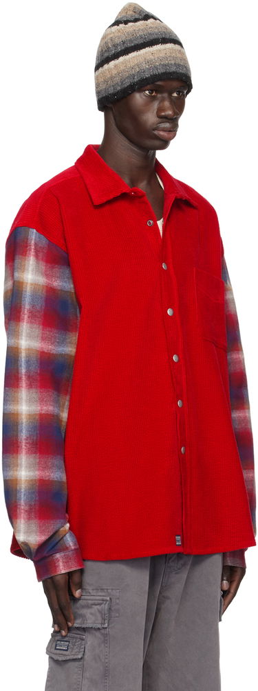 Košeľa ERL Corduroy Overshirt with Plaid Sleeves Červená | ERL09B005, 1
