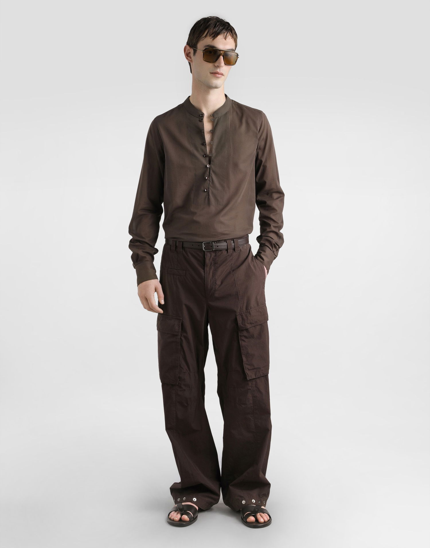 Košeľa Dolce & Gabbana Dolce & Gabbana Mandarin Shirt In Cotton Canvas Hnedá | G5NI5TFU5X4M1213, 1