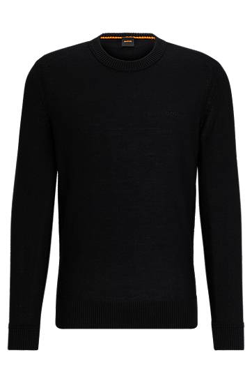 Sveter BOSS Regular-Fit Wool-Blend Embroidered Logo Sweater Čierna | 50501762, 0