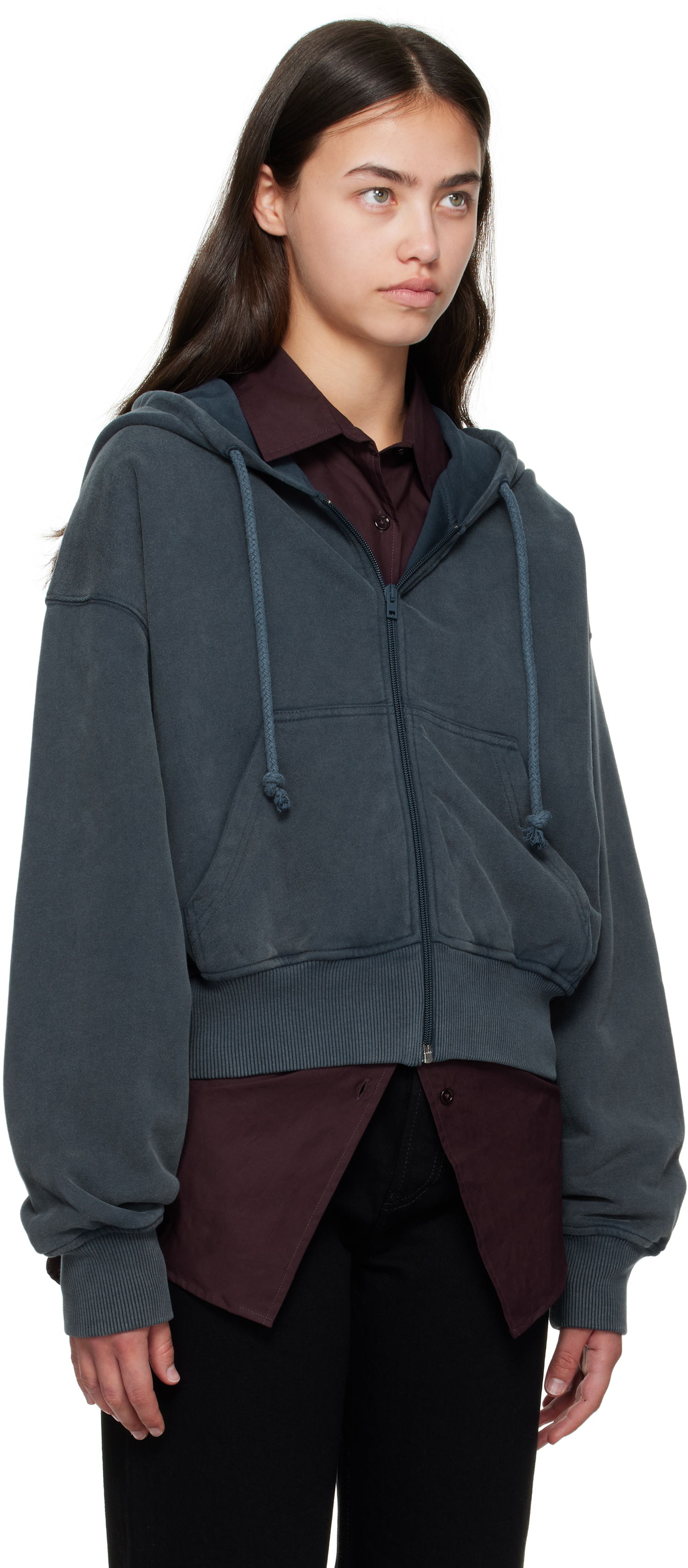 Mikina Acne Studios Acne Studios Cropped Zip Hoodie Šedá | AI0167-, 1