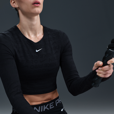 Crop Top Nike Pro Dri-FIT Long Sleeve Cropped Jacquard Top Čierna | HJ4281-010, 4