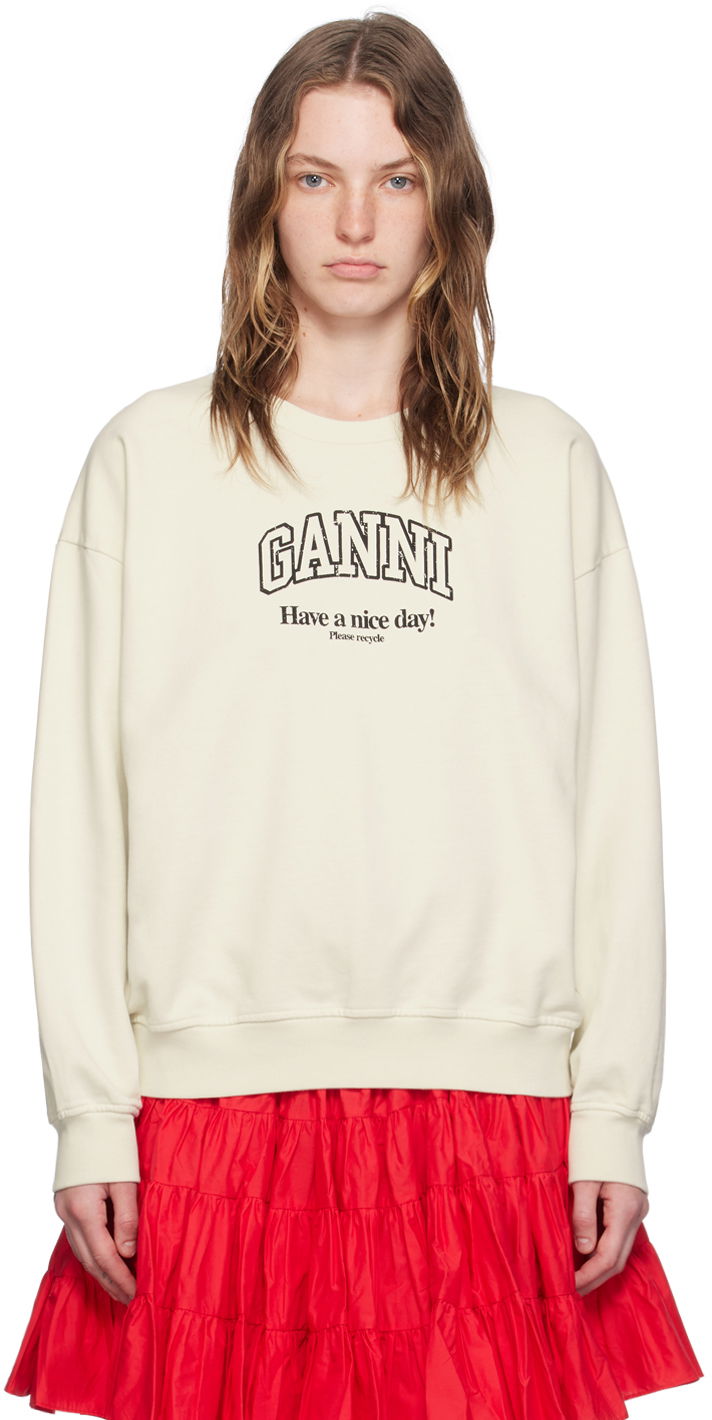 Mikina GANNI Off-White Isoli Sweatshirt Béžová | T4013, 0
