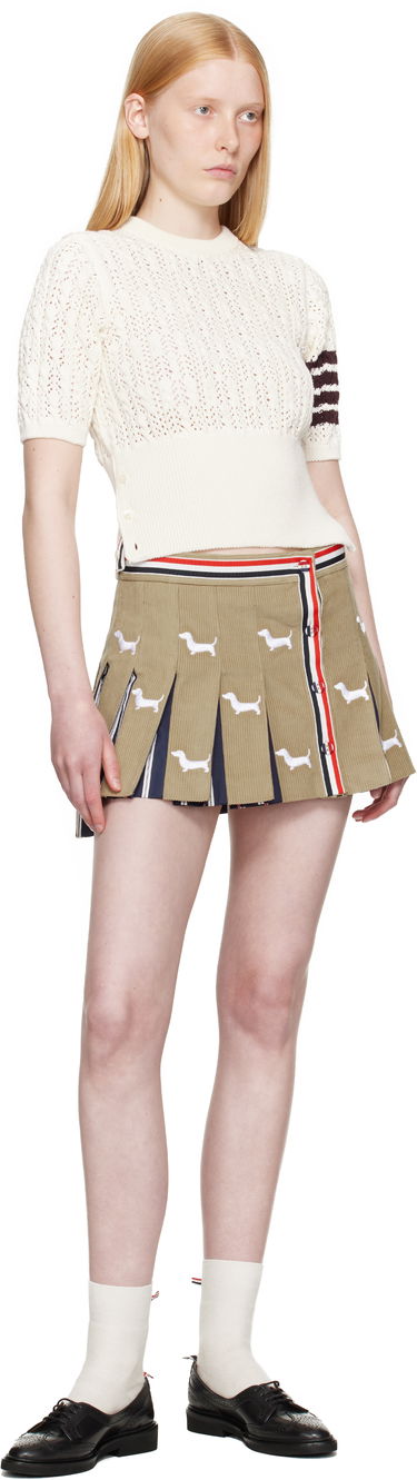Sveter Thom Browne Thom Browne Pointelle Cable Stitch 4-Bar Sweater Biela | FKA495A-Y3017, 3