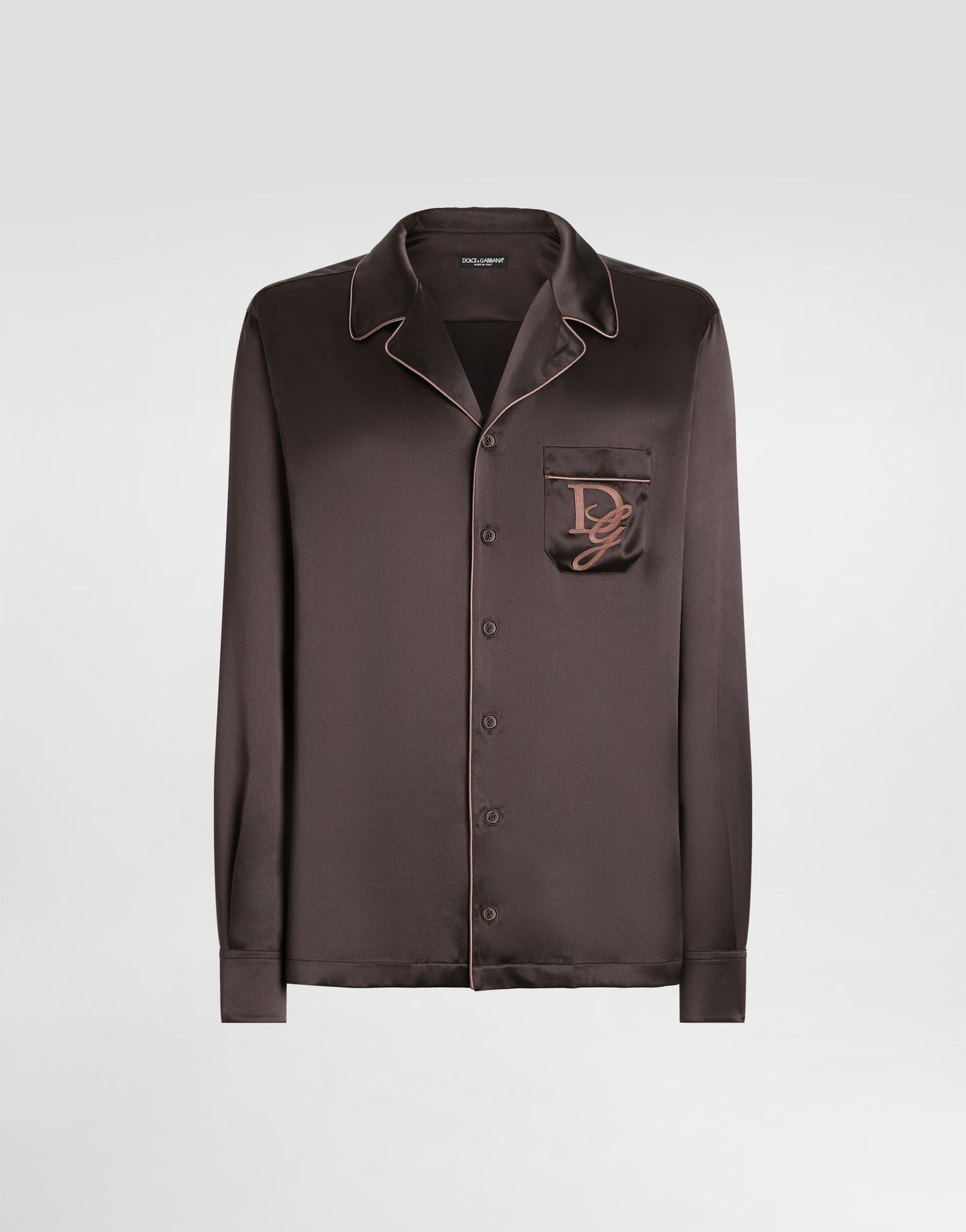 Košeľa Dolce & Gabbana Silk Shirt With Logo Embroidery Hnedá | G5IF1ZFU1AUM0937, 0