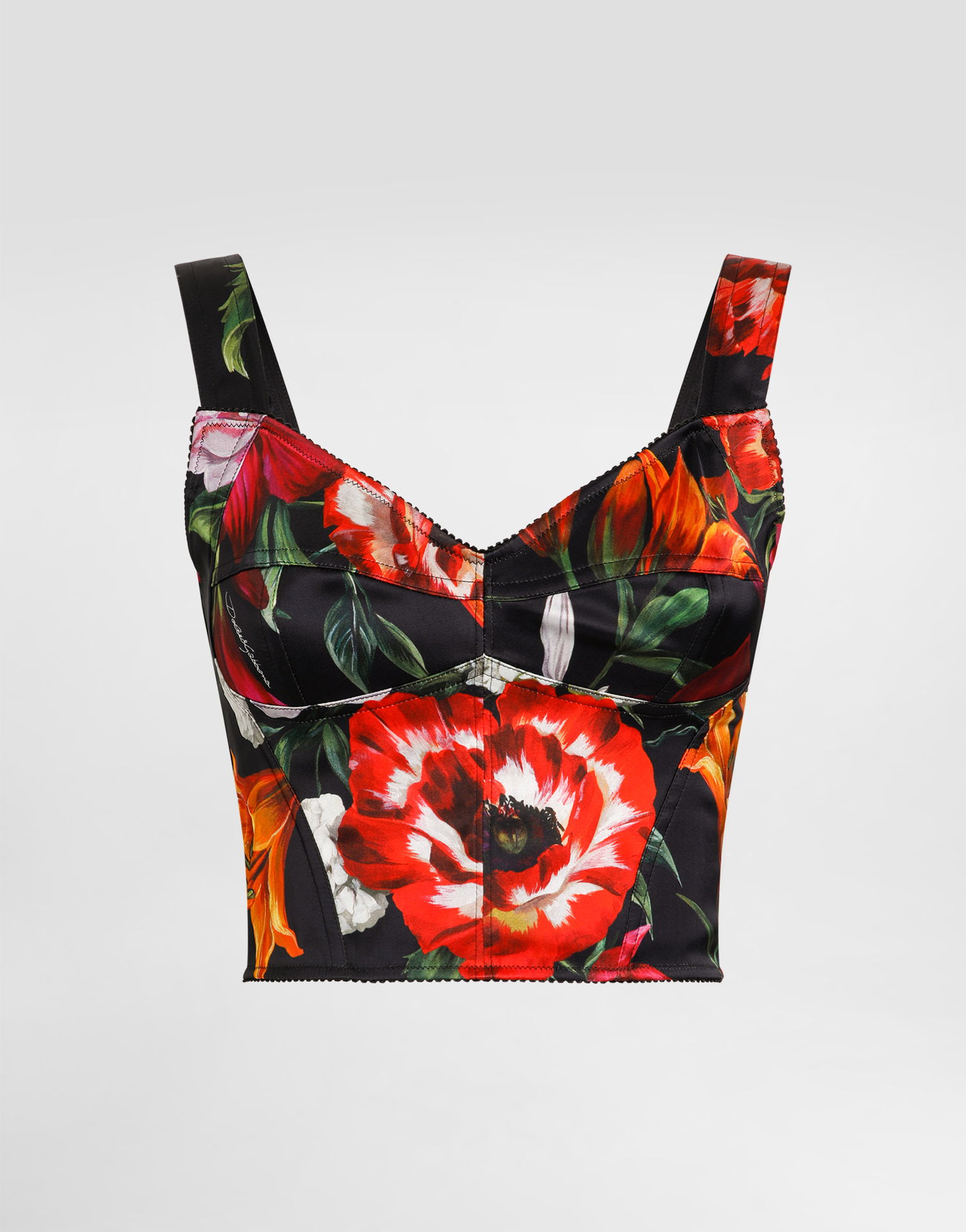 Crop Top Dolce & Gabbana Dolce & Gabbana Satin Corset with Flower Print Čierna | F7T19TFSIB2HN5PB, 0