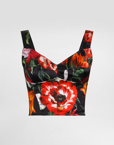 Crop Top Dolce & Gabbana Dolce & Gabbana Satin Corset with Flower Print Čierna | F7T19TFSIB2HN5PB, 0