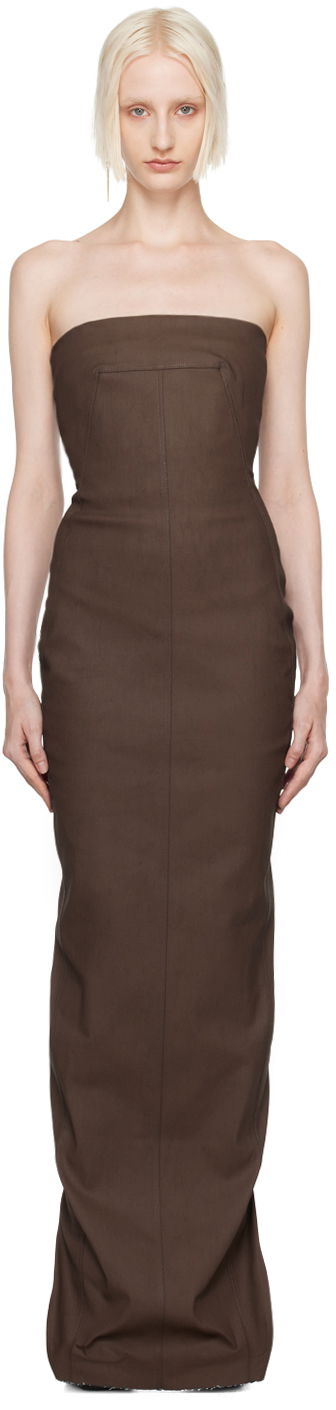 Šaty Rick Owens Khaki Porterville Bustier Denim Maxi Dress Hnedá | RP02D3524 SMT, 0