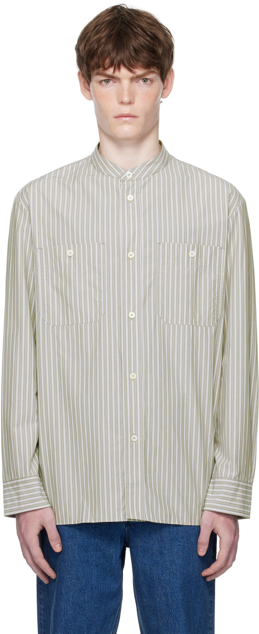 Košeľa A.P.C. A.P.C. Theon Striped Band Collar Shirt Zelené | COHJJ-H12631