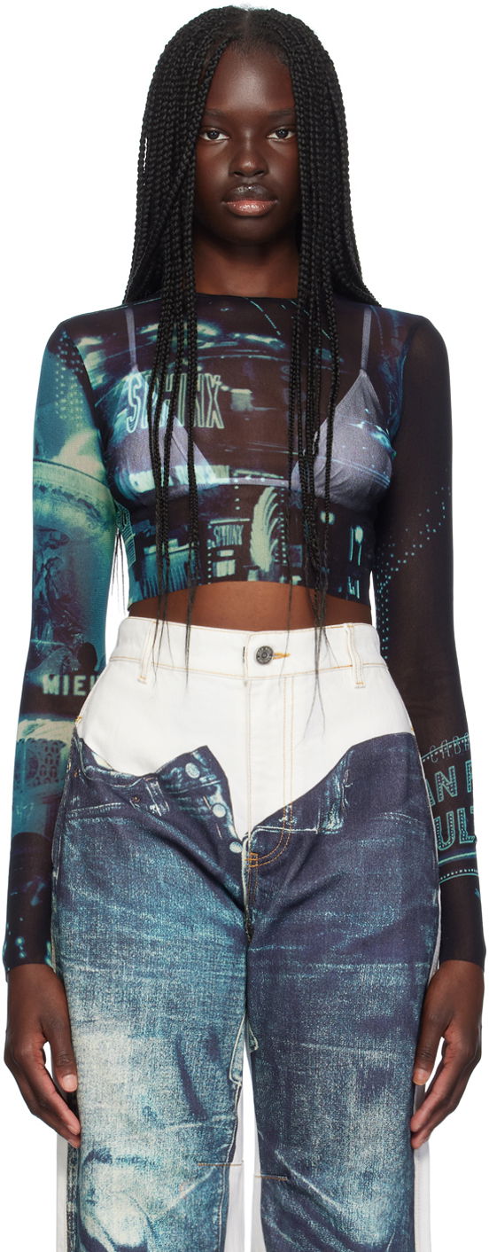Crop Top Jean Paul Gaultier Gaultier 'The Pigalle Crop' Long Sleeve T-shirt Rôznofarebný | 24/30-F-TO205-T552-59560100, 0