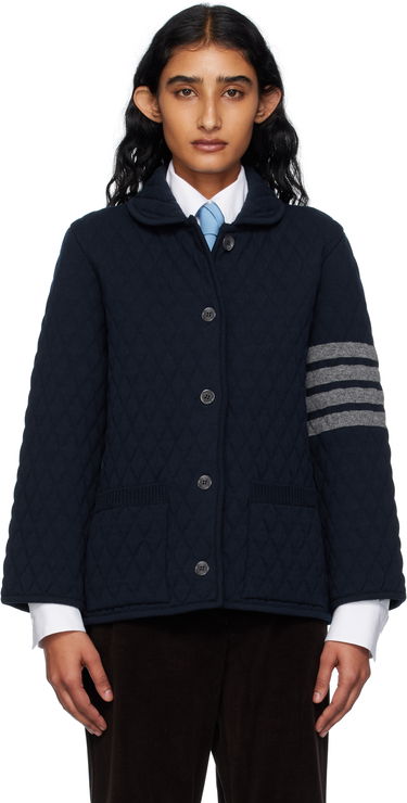 Bunda Thom Browne Thom Browne Quilted Knit Merino Wool 4-Bar Work Jacket Navy | FKJ117A-Y1029, 0