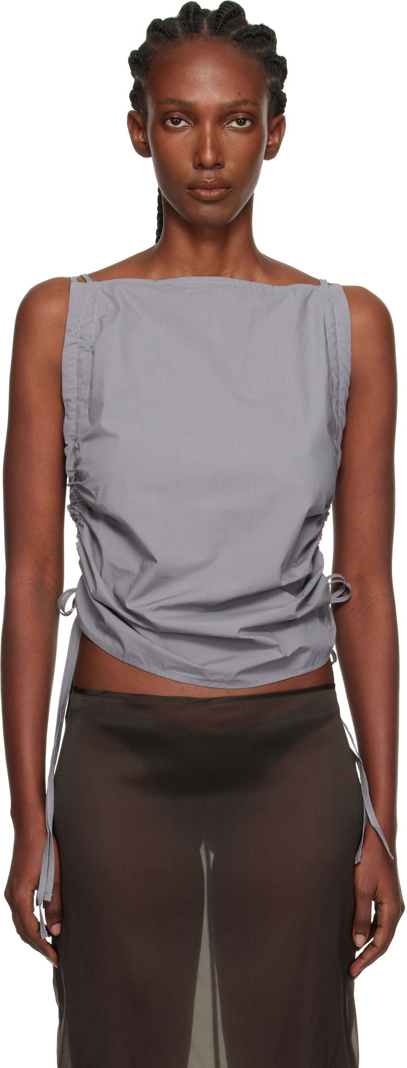 Tielko Baserange Baserange Pictorial Ruched Strap Top Šedá | TSPIS-PO-AU25