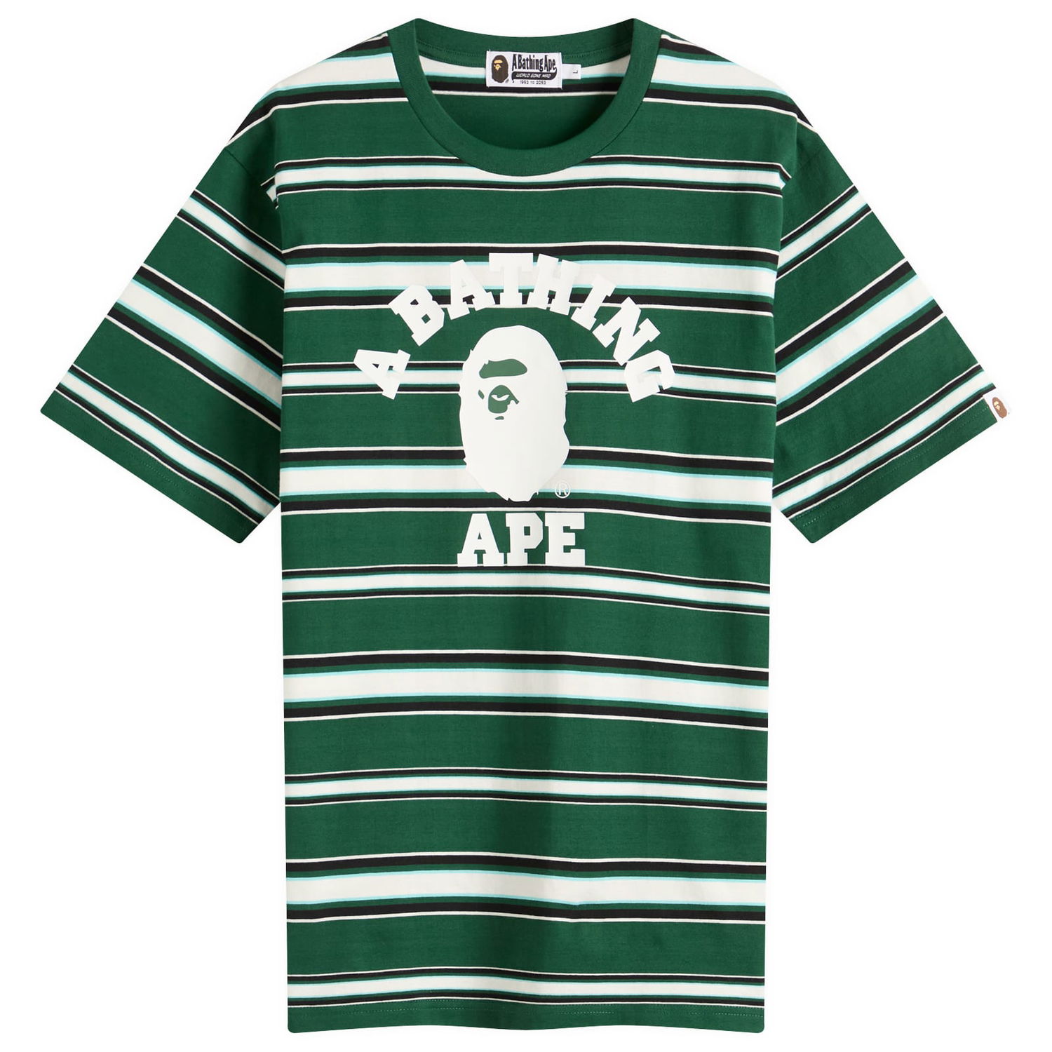 Tričko BAPE A Bathing Ape College Stripe Tee, Size L Zelené | 001CSL301006M-GRN, 0