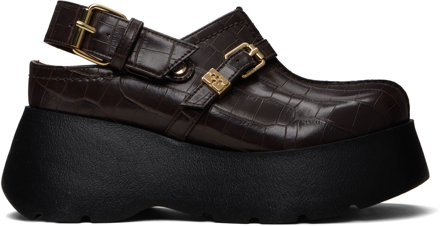Tenisky a topánky GANNI Platform Croc-Embossed Clog Loafers Hnedá | S3231, 0