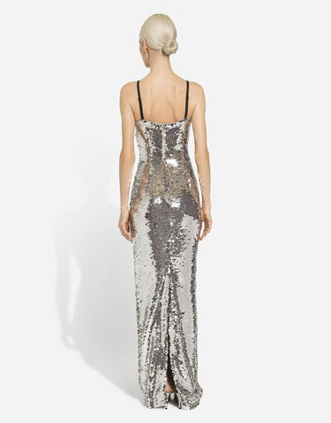 Šaty Dolce & Gabbana Long Sequined Dress Metalická | F6DINTFLSF0S0998, 2