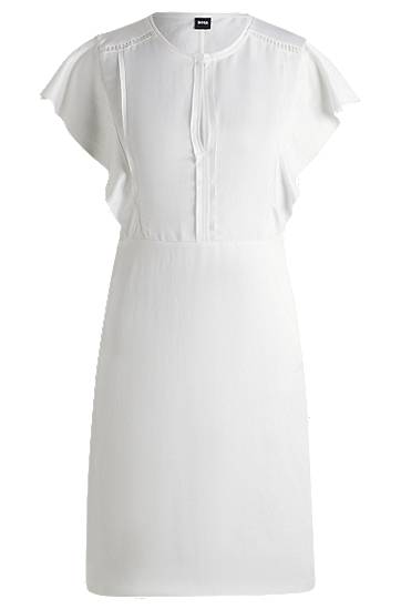 Šaty BOSS Frilled Sleeve Dress with Keyhole Neckline Biela | 50537402, 0