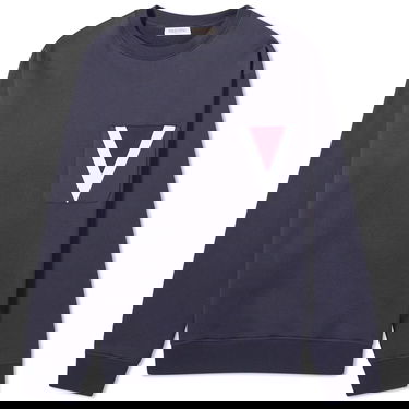 Sveter Valentino Men's Large V Logo Crew Sweat Navy Navy | 4V3MF26W9Y1-598, 0