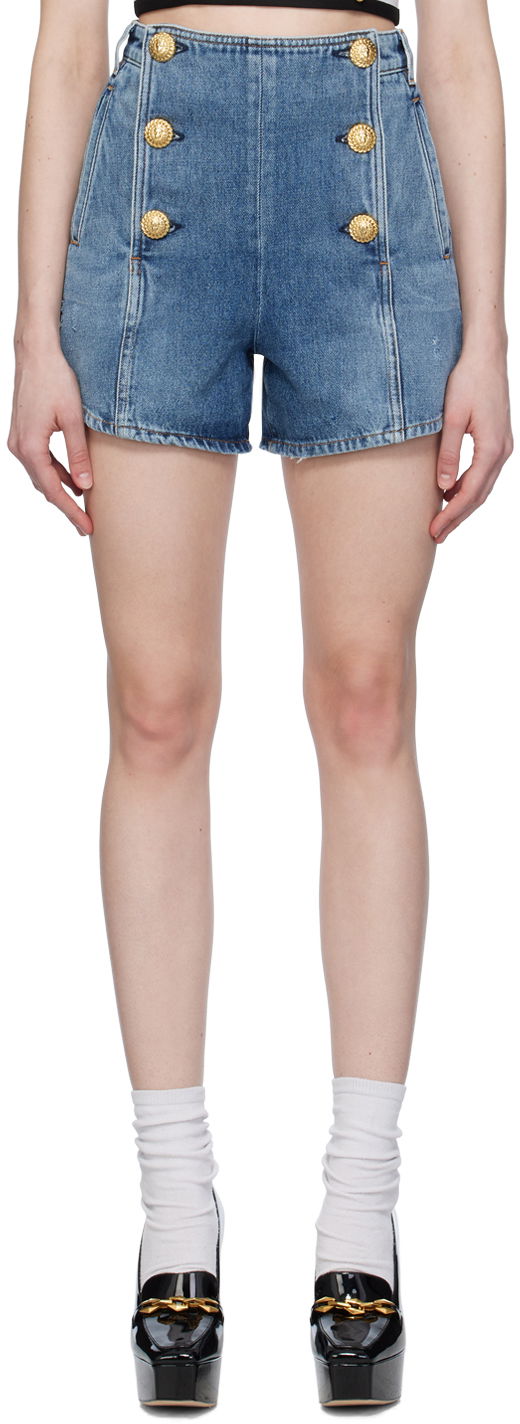 Šortky Balmain Buttoned Denim Shorts Modrá | CF0MA107DE32, 0