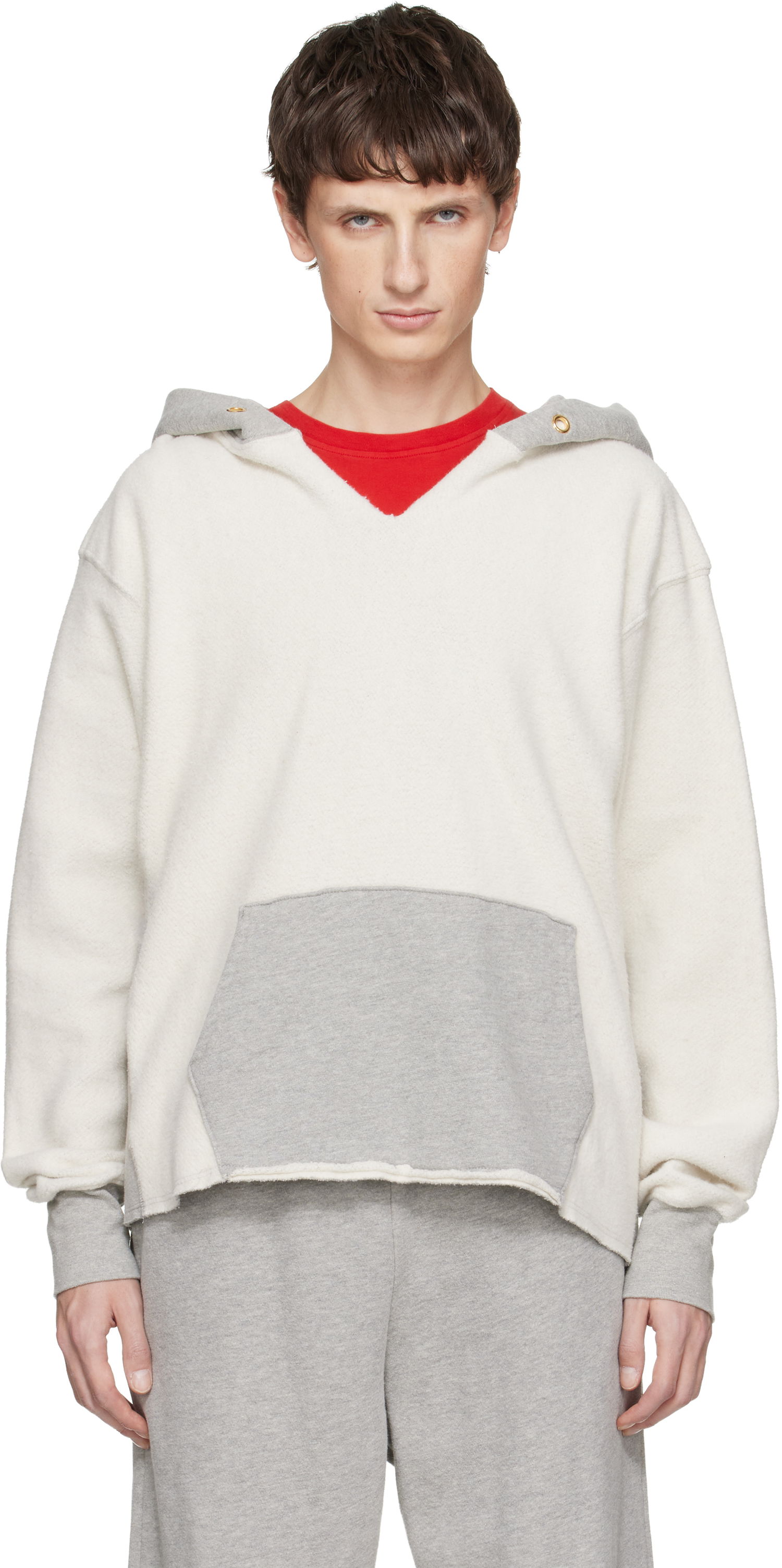 Mikina LES TIEN Heavyweight Inside Out Raw Cropped Hoodie Biela | CF-1150-IO, 0