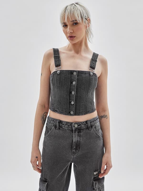 Originals Front Buttons Denim Bustier