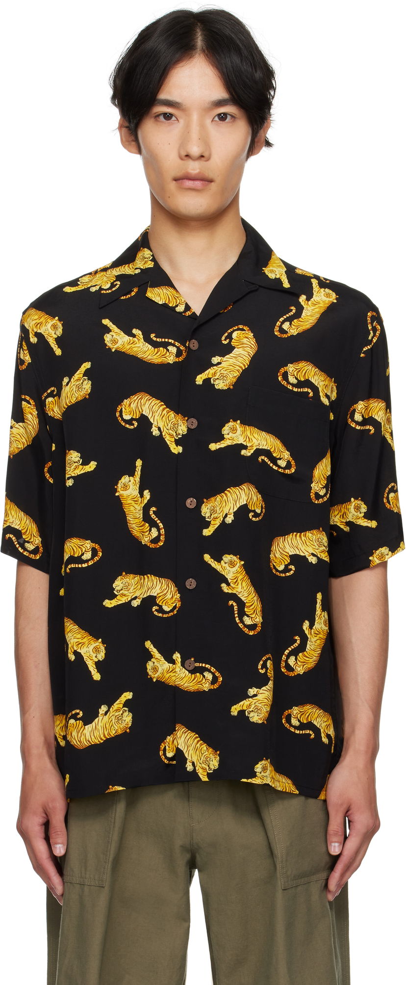 Košeľa WACKO MARIA WACKO MARIA Tim Lehi Tiger Print Shirt Čierna | 25SS-WMS-HI08