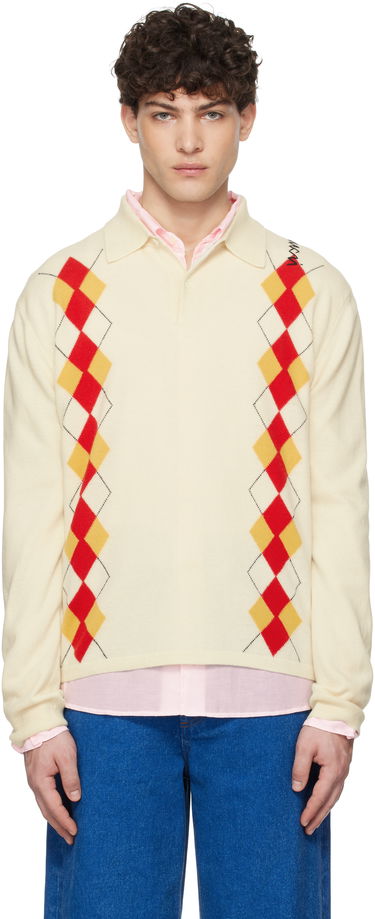 Sveter Marni Marni Argyle Detail Knit Polo Shirt Béžová | POMG0072Q2 UFH546, 0